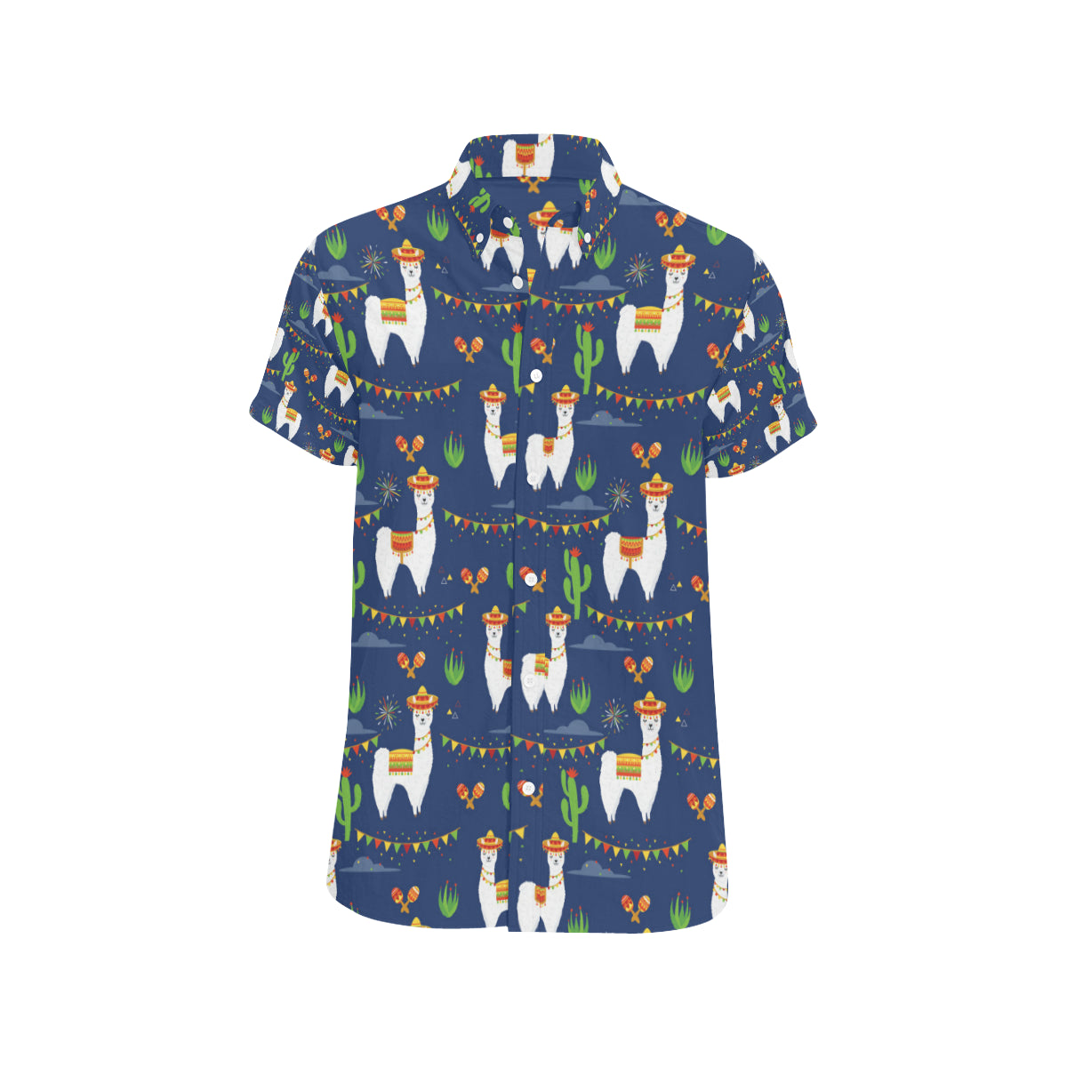 Llama Cactus Pattern Print Design 05 Men's Short Sleeve Button Up Shirt