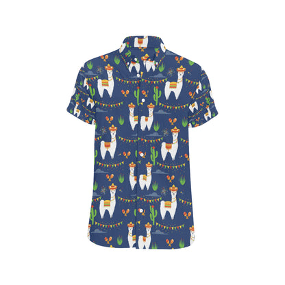 Llama Cactus Pattern Print Design 05 Men's Short Sleeve Button Up Shirt