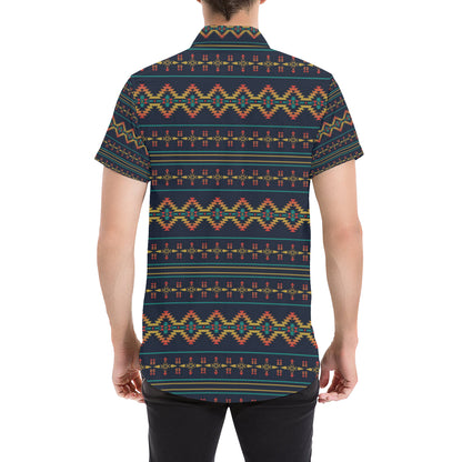 Southwest American Design Themed Print Men's Short Sleeve Button Up Shirt