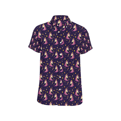 Unicorn Princess Star Sparkle Men's Short Sleeve Button Up Shirt