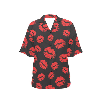 Lip Red Pattern Print Design 02 Women's Hawaiian Shirt