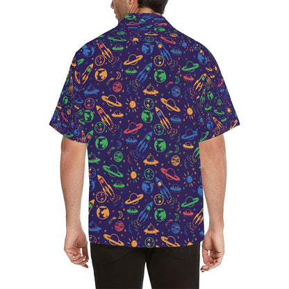 UFO Space Rocket Print Design LKS302 Men's Hawaiian Shirt