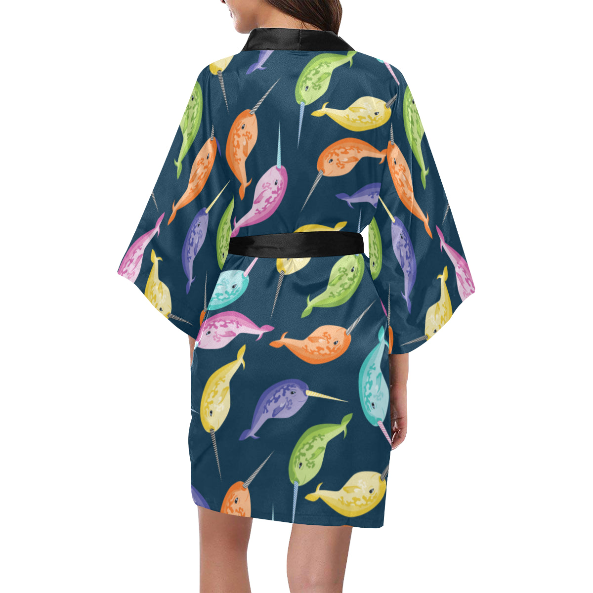 Narwhal Colorful Pattern Print Design 03 Women's Short Kimono