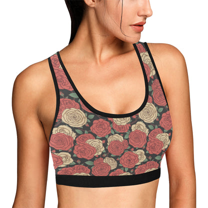 Camellia Pattern Print Design CM01 Sports Bra