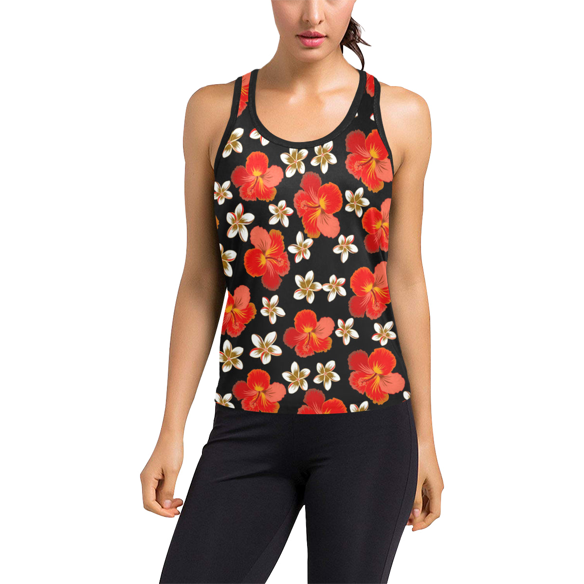 Red Hibiscus Pattern Print Design HB022 Women's Racerback Tank Top