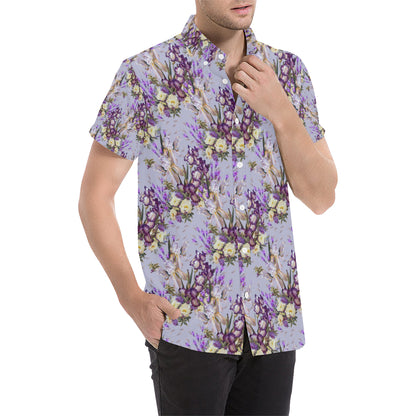 Iris Pattern Print Design IR07 Men's Short Sleeve Button Up Shirt