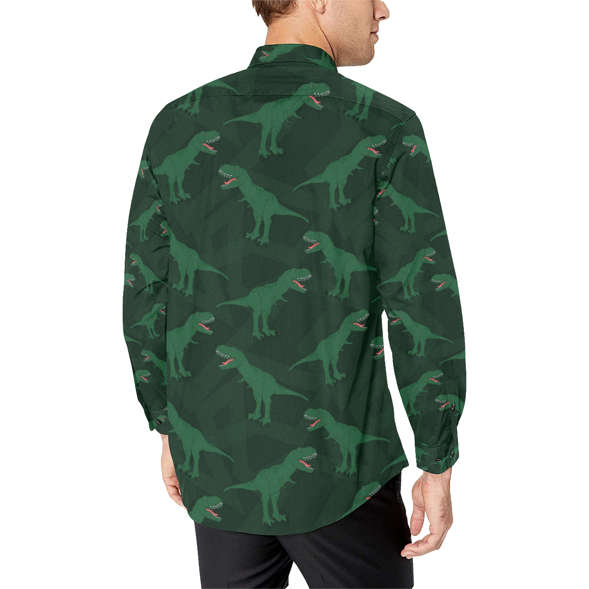 T Rex Pattern Print Design A06 Men's Long Sleeve Shirt