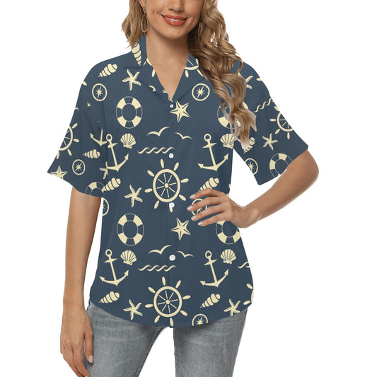 Nautical Pattern Print Design A01 Women's Hawaiian Shirt