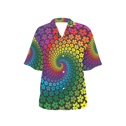 Flower Power Rainbow Spiral Print Women's Hawaiian Shirt