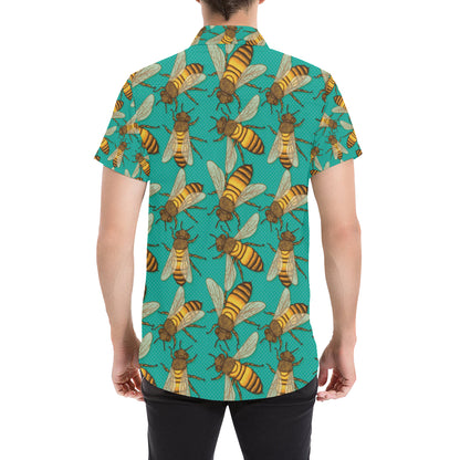 Bee Pattern Print Design BEE04 Men's Short Sleeve Button Up Shirt