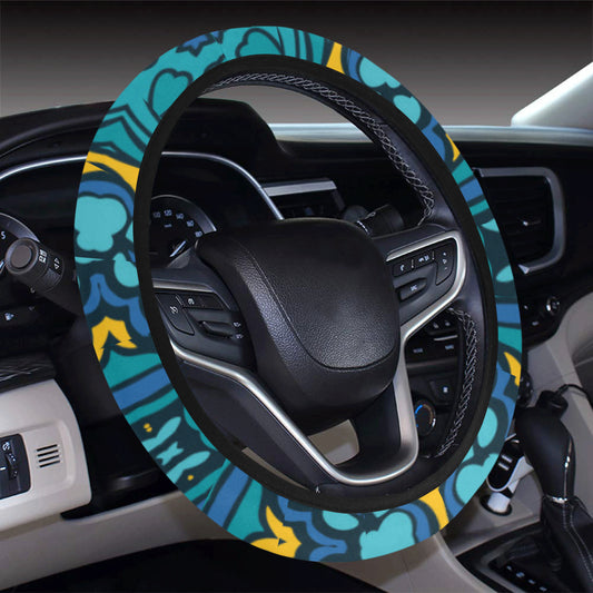 Kaleidoscope Pattern Print Design 04 Steering Wheel Cover with Elastic Edge