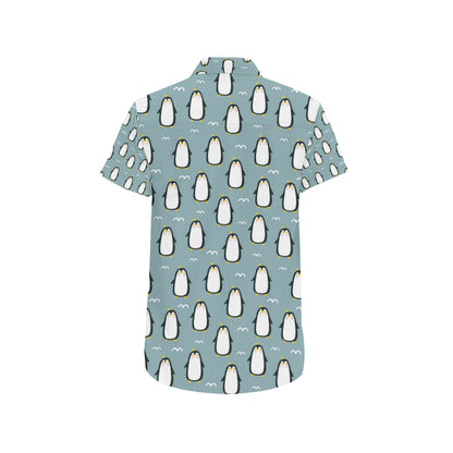 Penguin Pattern Print Design A02 Men's Short Sleeve Button Up Shirt