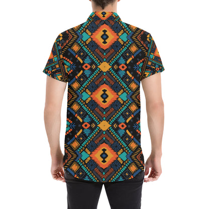 Kente Pattern Print Design 04 Men's Short Sleeve Button Up Shirt