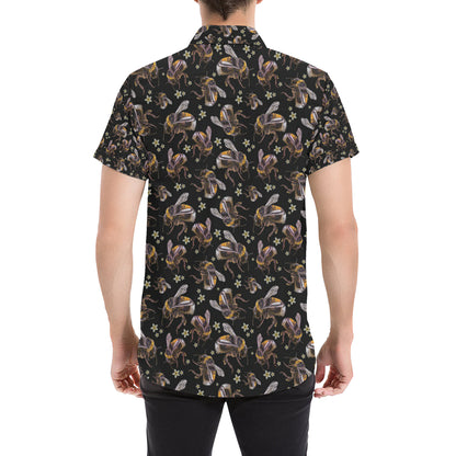 Bee Pattern Print Design 04 Men's Short Sleeve Button Up Shirt