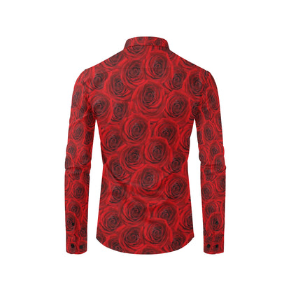 Rose Red Pattern Print Design RO04 Men's Long Sleeve Shirt