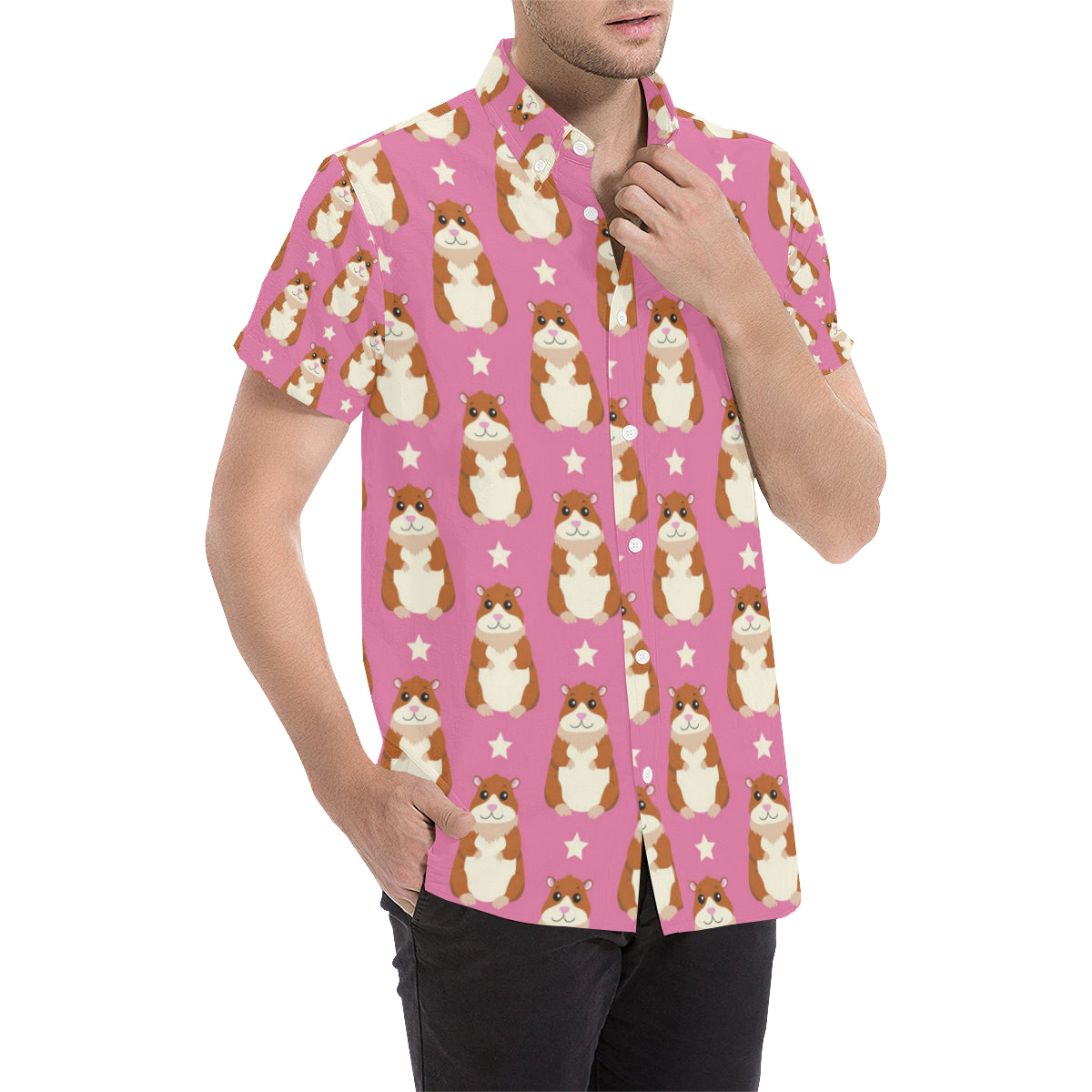 Hamster Cute Pattern Print Design 02 Men's Short Sleeve Button Up Shirt
