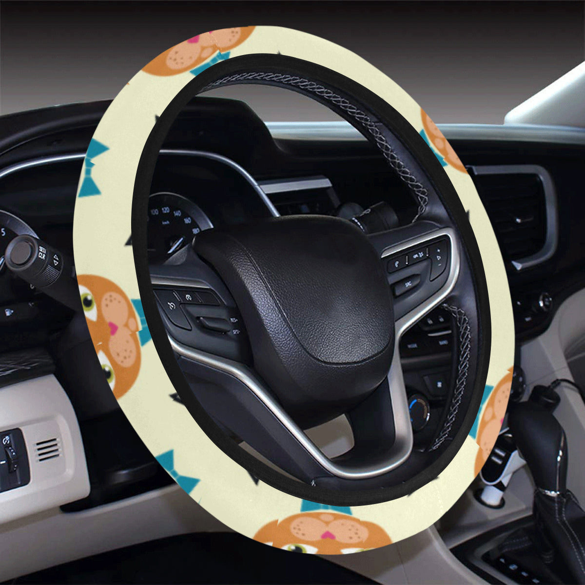 Cat Pattern Print Design 05 Steering Wheel Cover with Elastic Edge