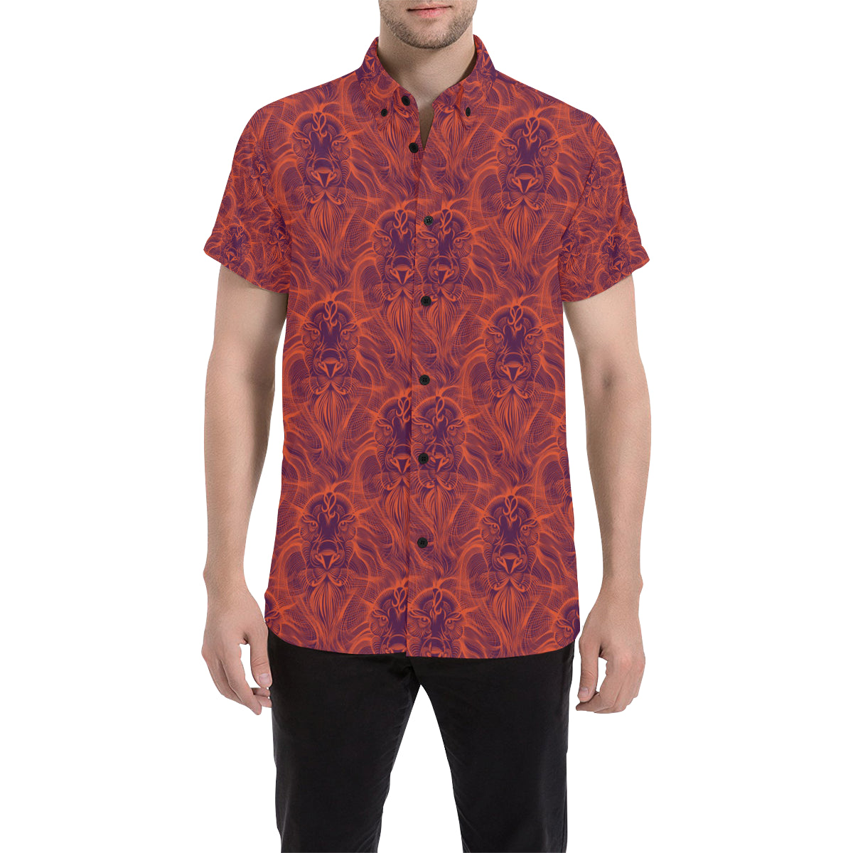 Leo Pattern Print Design 01 Men's Short Sleeve Button Up Shirt