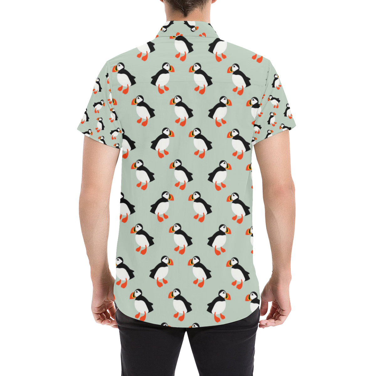 Puffin Pattern Print Design A03 Men's Short Sleeve Button Up Shirt
