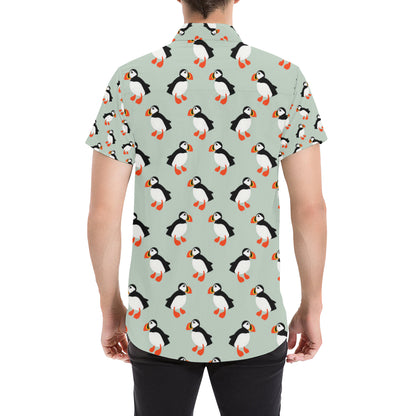 Puffin Pattern Print Design A03 Men's Short Sleeve Button Up Shirt