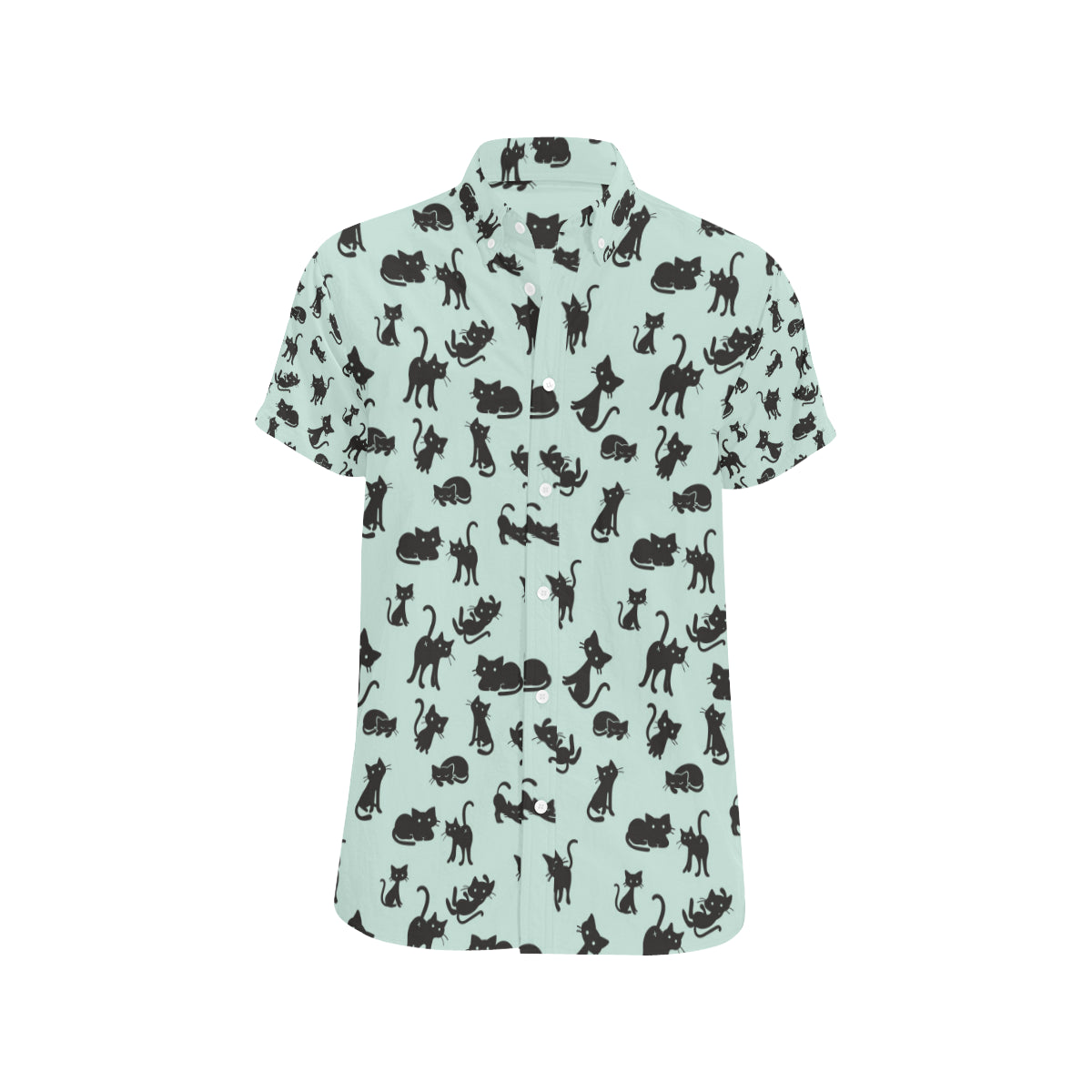 Black Cat Pattern Print Design 04 Men's Short Sleeve Button Up Shirt