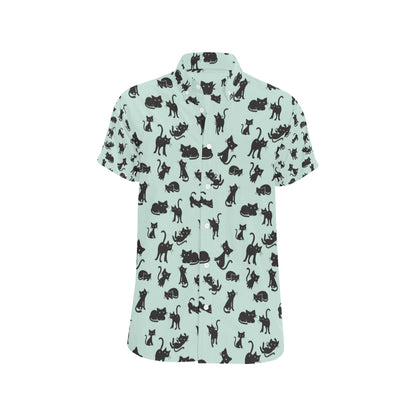 Black Cat Pattern Print Design 04 Men's Short Sleeve Button Up Shirt