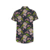 lotus Embroidered Pattern Print Design LO06 Men's Short Sleeve Button Up Shirt