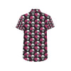 Pink Rose Skull Themed Print Men's Short Sleeve Button Up Shirt