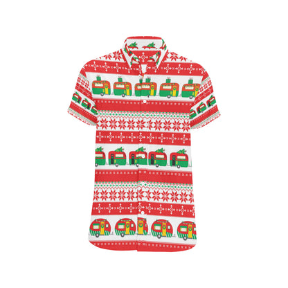 Camper Camping Ugly Christmas Design Print Men's Short Sleeve Button Up Shirt