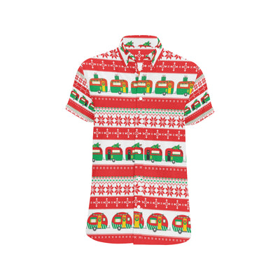 Camper Camping Ugly Christmas Design Print Men's Short Sleeve Button Up Shirt