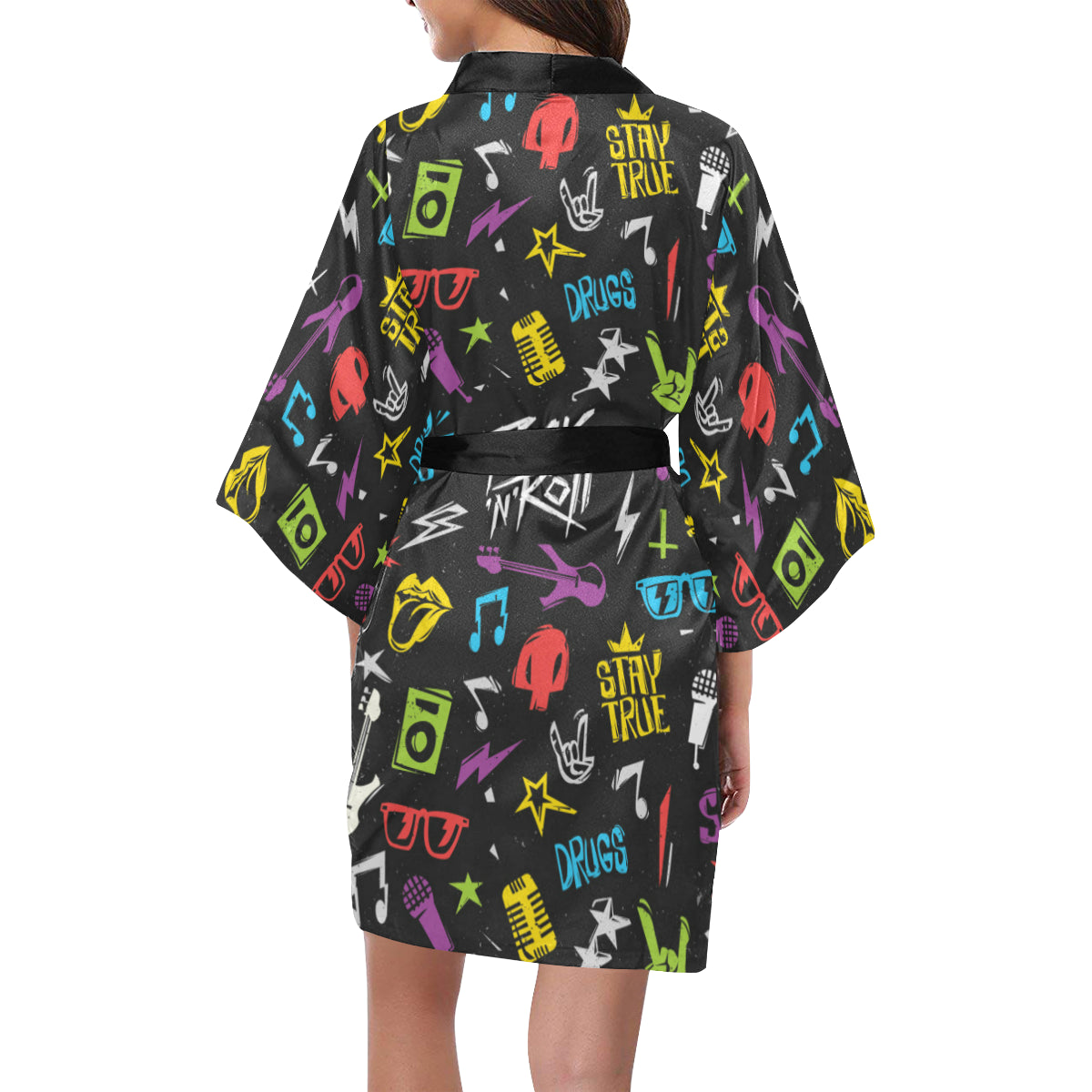 Rock and Roll Pattern Print Design A02 Women's Short Kimono