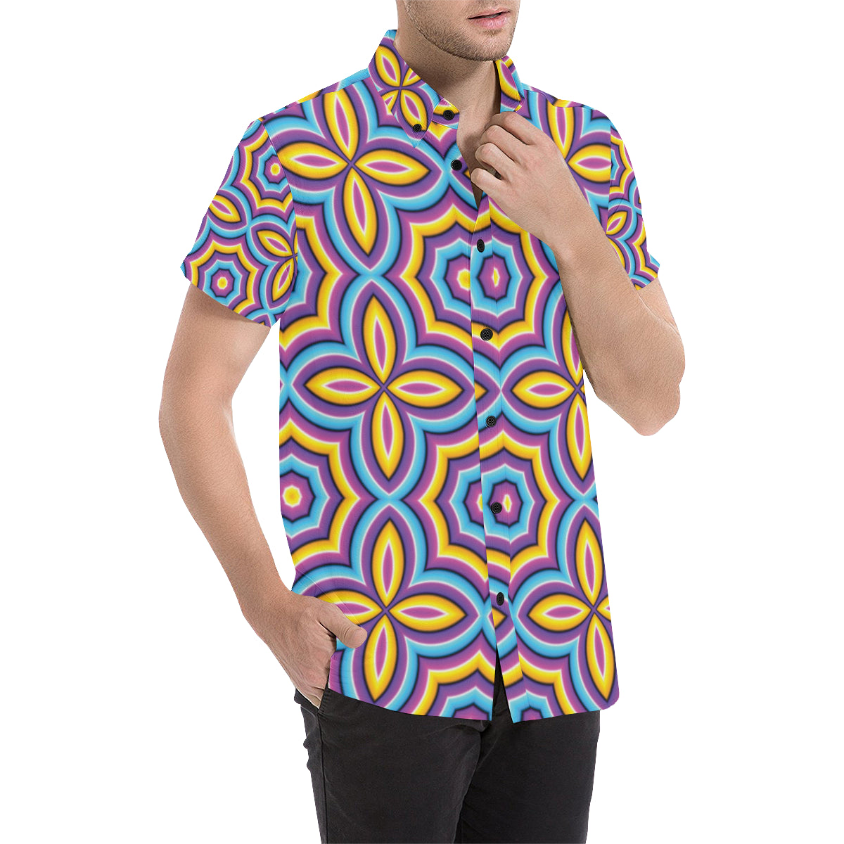 Optical illusion Pattern Print Design A03 Men's Short Sleeve Button Up Shirt