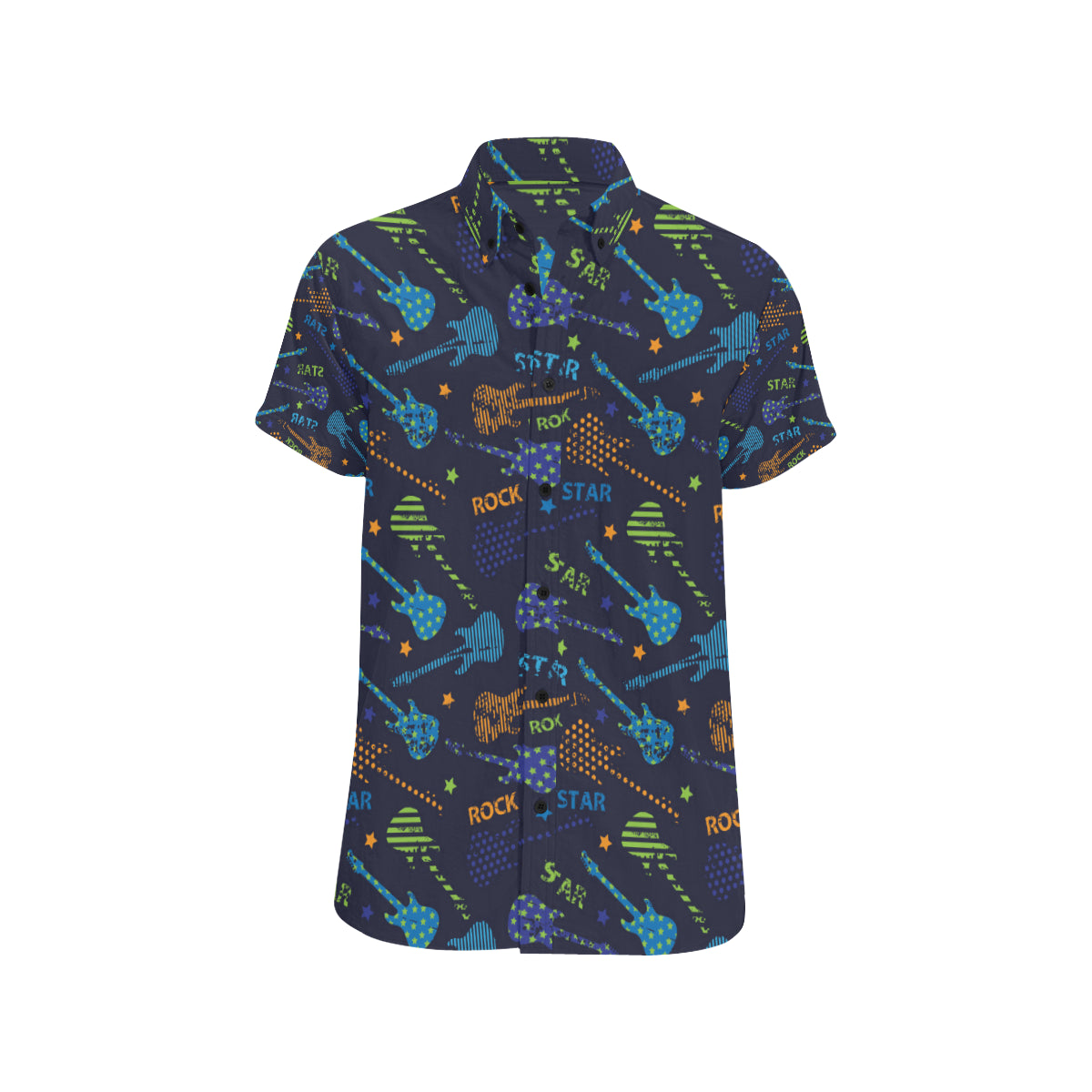 Rock and Roll Pattern Print Design A04 Men's Short Sleeve Button Up Shirt
