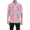 Cupcake Pattern Print Design CP05 Men's Short Sleeve Button Up Shirt