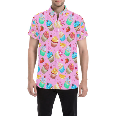 Cupcake Pattern Print Design CP05 Men's Short Sleeve Button Up Shirt