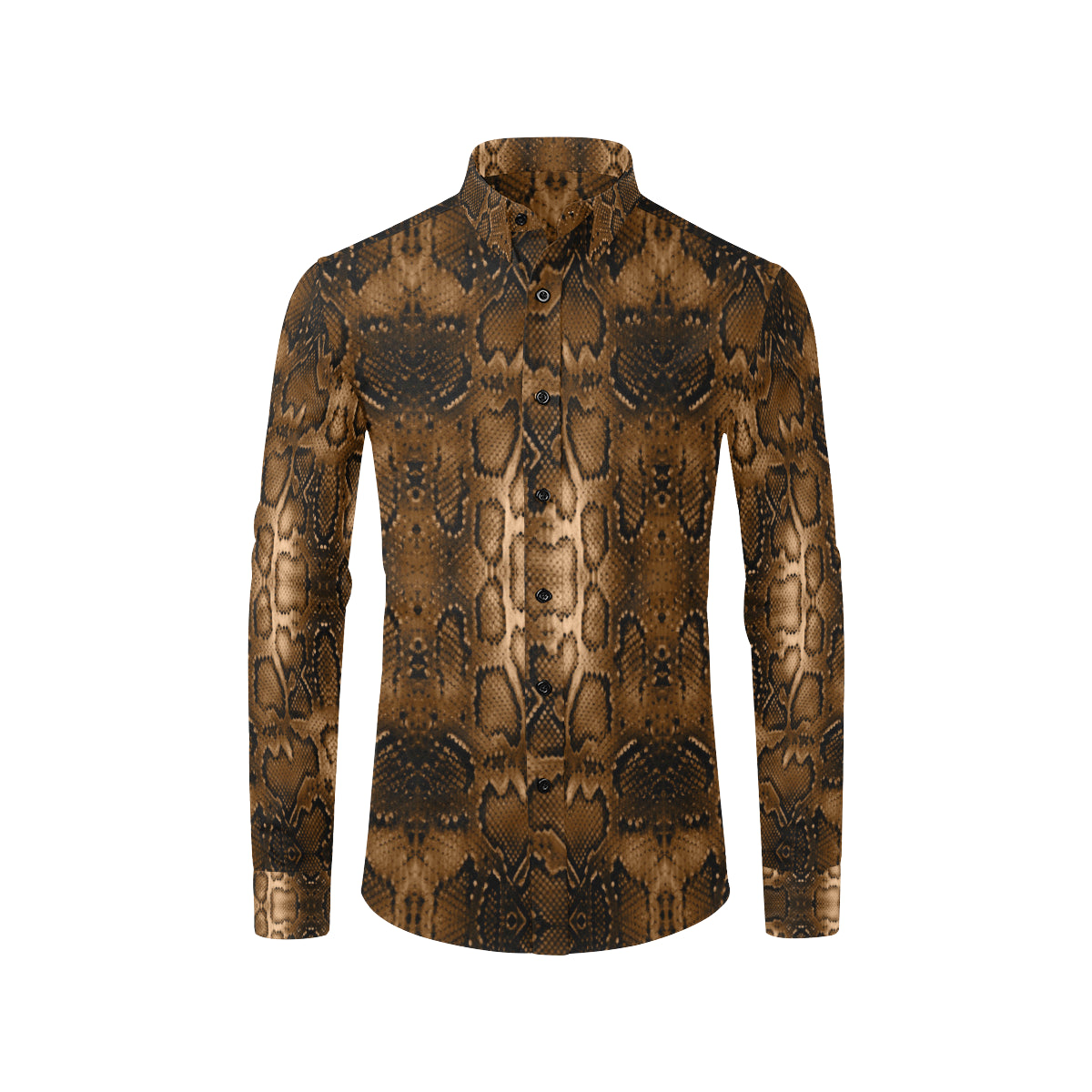 Snake Skin Brown Print Men's Long Sleeve Shirt