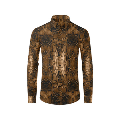 Snake Skin Brown Print Men's Long Sleeve Shirt