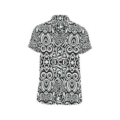 Polynesian Tattoo Pattern Men's Short Sleeve Button Up Shirt