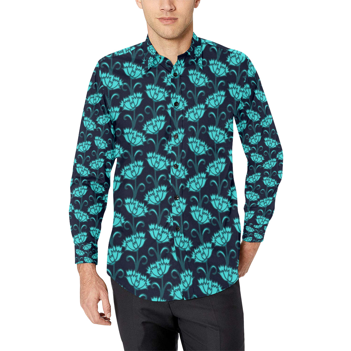 Carnations Pattern Print Design CN06 Men's Long Sleeve Shirt