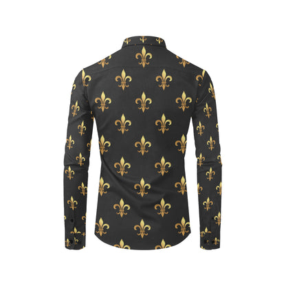 Fleur De Lis Gold Pattern Print Design 03 Men's Long Sleeve Shirt