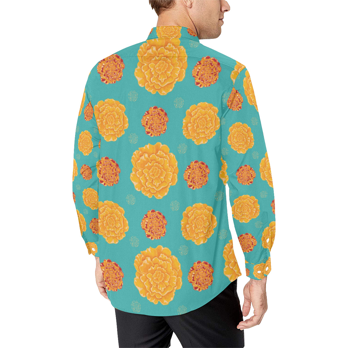 Marigold Pattern Print Design 02 Men's Long Sleeve Shirt