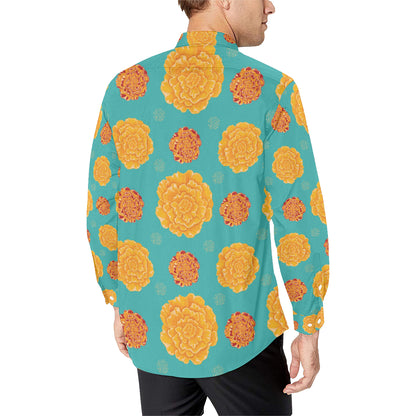 Marigold Pattern Print Design 02 Men's Long Sleeve Shirt