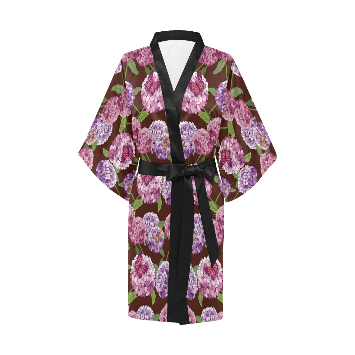 Hydrangea Pattern Print Design HD08 Women Kimono Robe