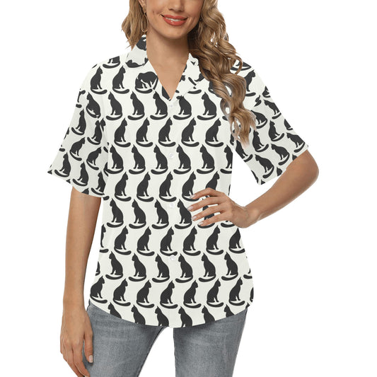 Black Cat Pattern Print Design 02 Women's Hawaiian Shirt