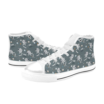 Skateboard Print Design LKS306 High Top Women's White Shoes