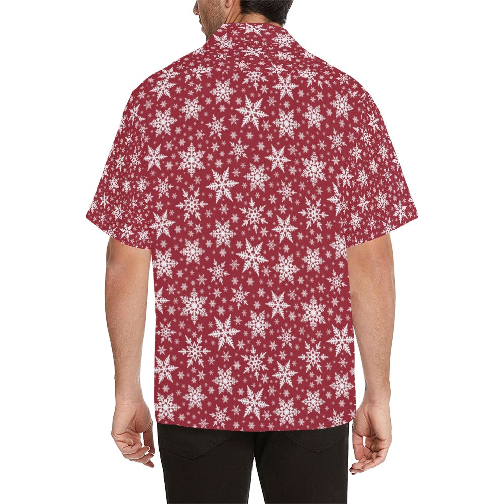 Snowflake Red Print Design LKS302 Men's Hawaiian Shirt
