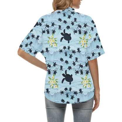 Sea Turtle Pattern Print Design T011 Women's Hawaiian Shirt