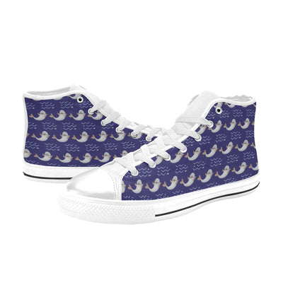 Sea Lion Print Design LKS404 High Top Women's White Shoes