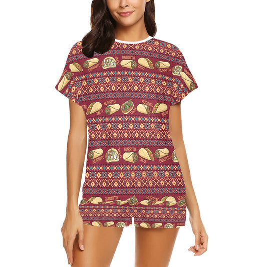 Burrito Taco Print Design LKS302 Women's Short Pajama Set
