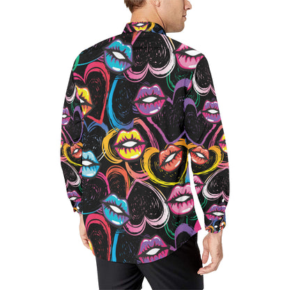 Pop Art Lip Pattern Print Design A03 Men's Long Sleeve Shirt
